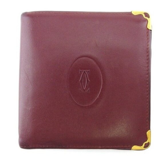 Cartier Trifold Wallet Bordeaux x Leather Authentic Used - Picture 2 of 13